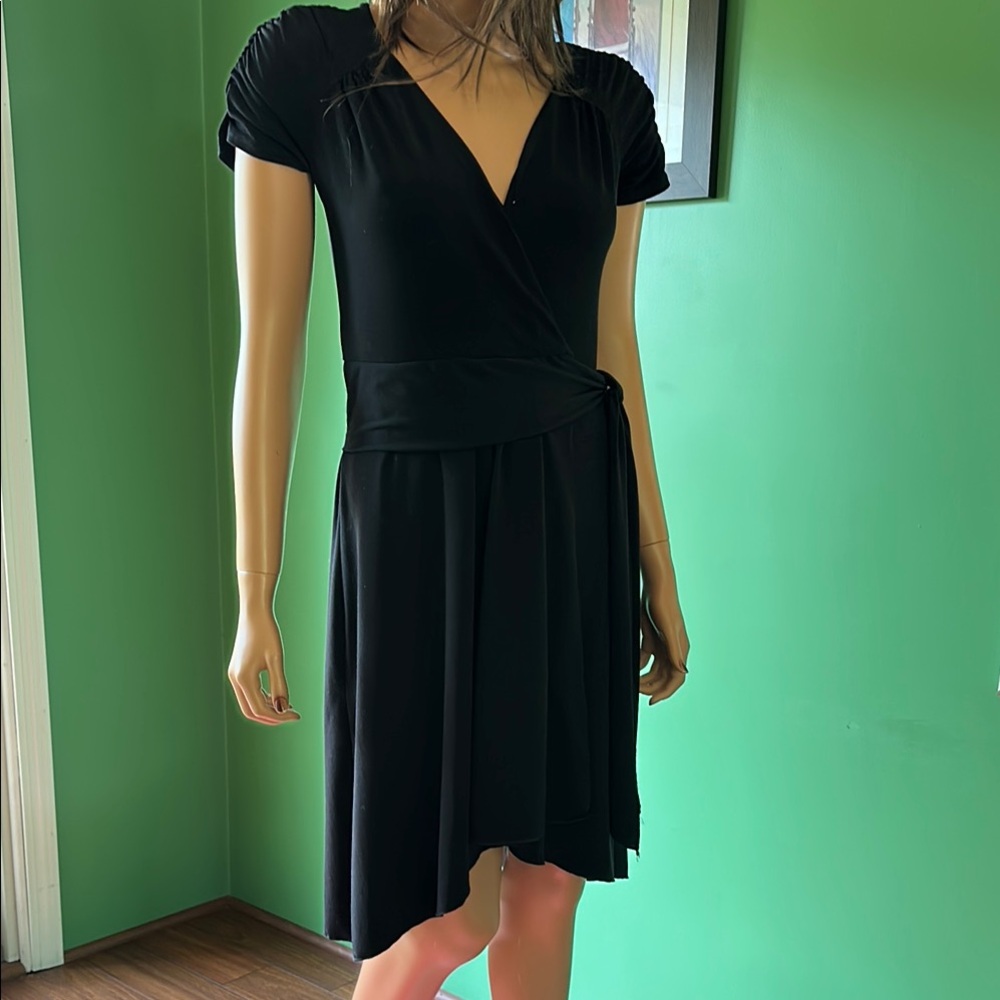 🩶🩶EUC Vintage Black Puff Sleeve Wraparound Asymmetrical Cocktail Dress🩶🩶